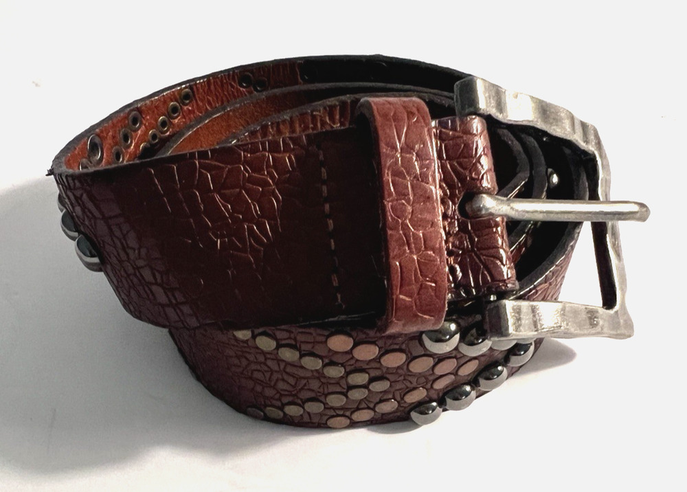 American Eagle Belt Studded Brown Genuine Leather Vintage Women's Wide Size M